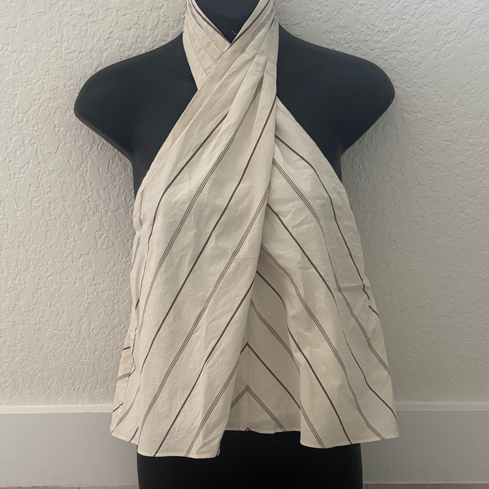 Banana Republic Elegant Cream and Black Diagonal Striped Scarf